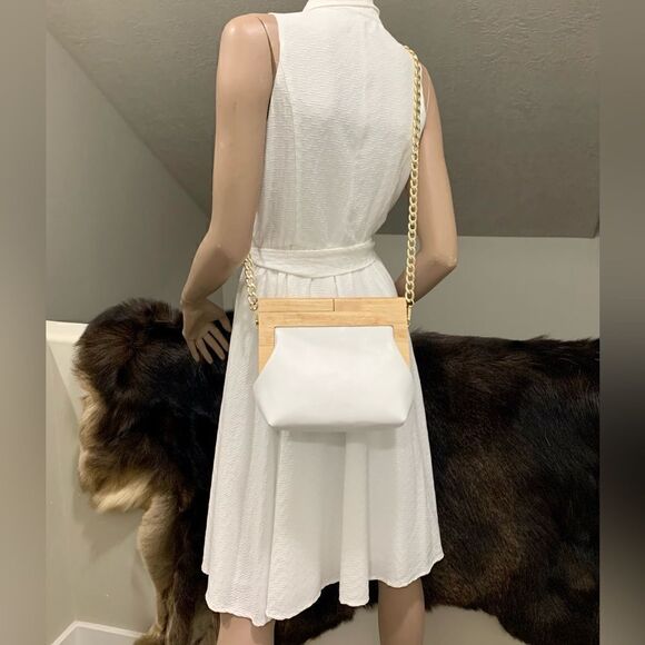 Handmade Genuine Cowhide Pattern Embossed Wooden Frame Purse & 2 Chain Styles - Picture 10 of 16